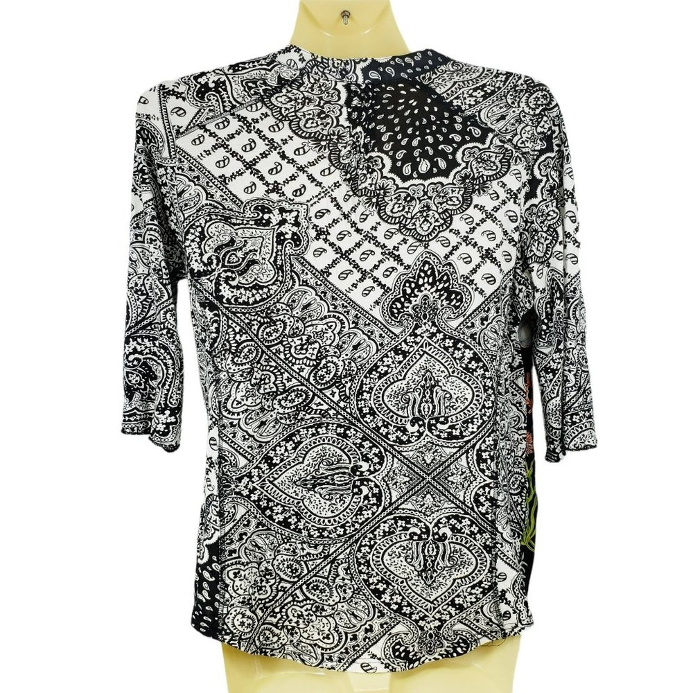 Anthropologie Tiny Effie Floral Popover Blouse Women's Size S Black Multicolor - Picture 3 of 6
